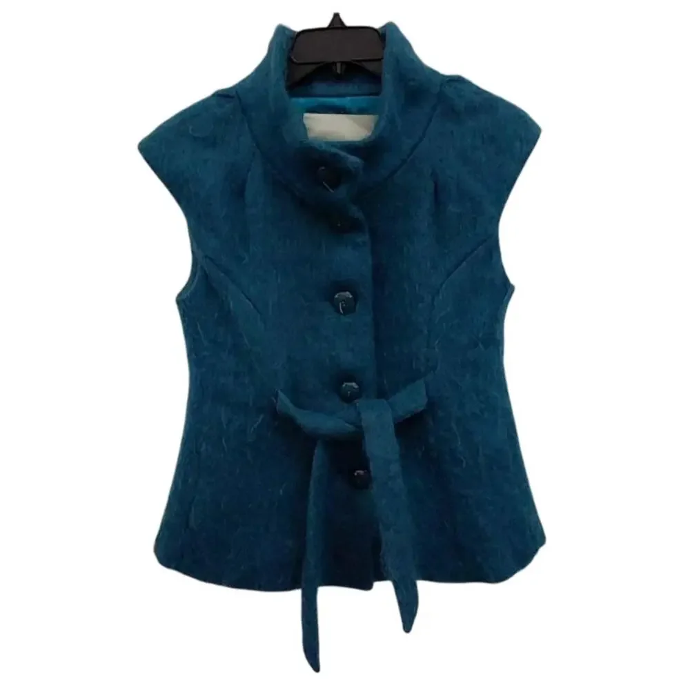Beth Bowley Teal Mohair Cap Sleeve Belted Jacket Vest Sz 8